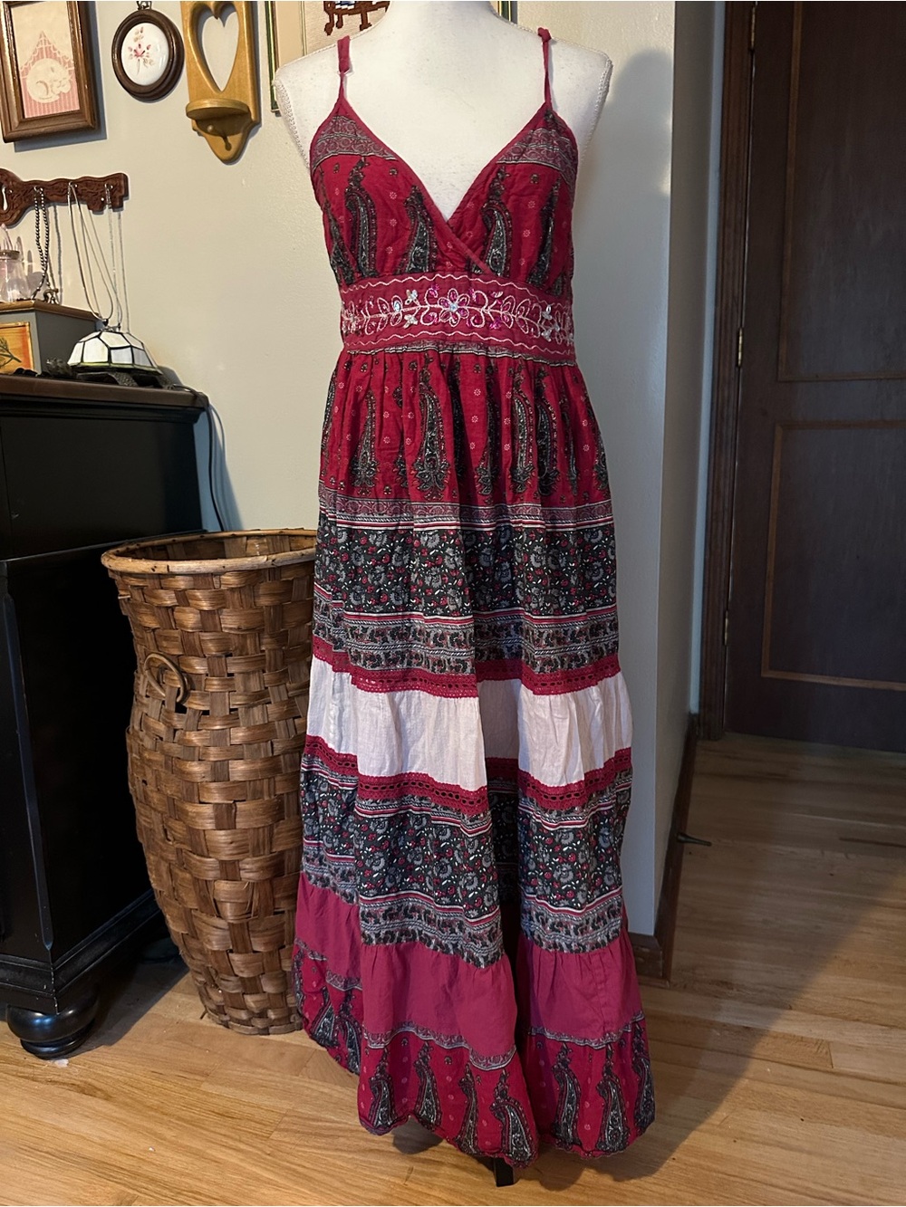 Vintage Y2K boho floral lace maxi dress